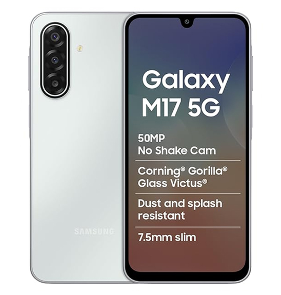 samsung galaxy m17e 5g mobile (blitz blue, 6gb ram, 128gb storage) | smoothest 120 hz refresh rate| monster 6000 mah battery | ip54 | 6 gen os upgrades | ai | gemini live | without charger samsung galaxy m17e 5g mobile (blitz blue, 6gb ram, 128gb storage) | smoothest 120 hz refresh rate| monster 6000 mah battery | ip54 | 6 gen os upgrades | ai | gemini live | without charger